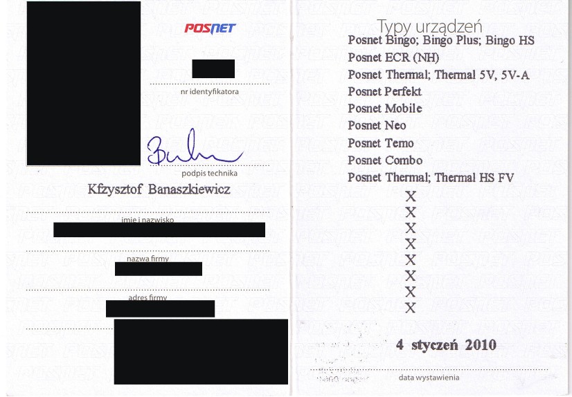 Legitymacja serwisanta Posnet